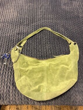 Free People Olive Suede Hobo Bag w/ Charm Chain
